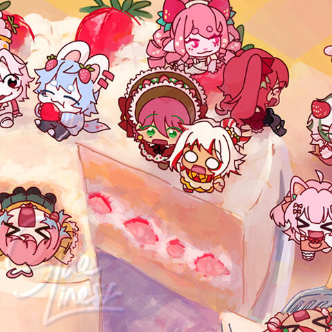 Strawberry themed 11 characters mass attack, ArtFight 2026